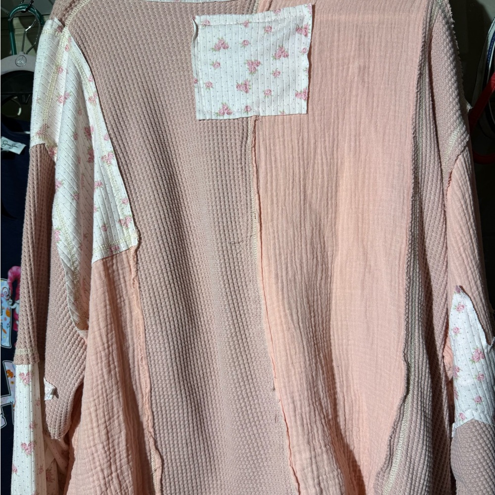 POL Soft Pink Patchwork Floral Button Front Top N… - image 5